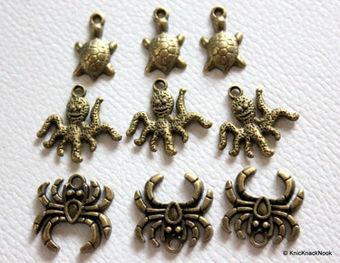 9 x Sea Animals Pendant Charms Collection Bronze Tone